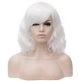 thumbnail image 1 of BERON White Short Wigs Curly Wavy Women Wig with Side Part Bangs Synthetic Hair Wigs, 1 of 1