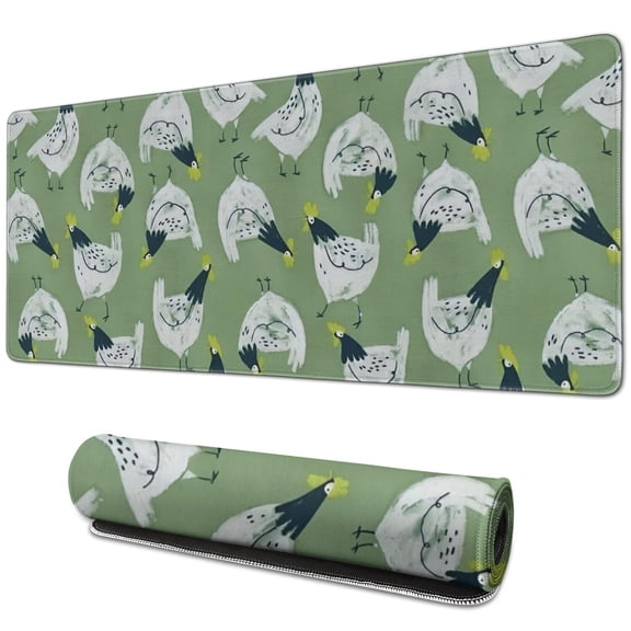 Long Mouse Pads for Desk,Green Chicken Pattern Desk Mats on Top Of Desks, Desk Mouse Pad Extra Large with 3mm Non-Slip Base and Stitched Edge for Gaming,Office,Work,Home 31.5x11.8in
