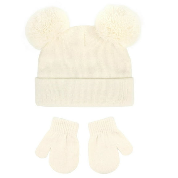 Besolor Kids Winter Beanie Hat Mittens Set Warm Toddler Baby Winter Pompom Knit Cap Gloves for Boys Girls