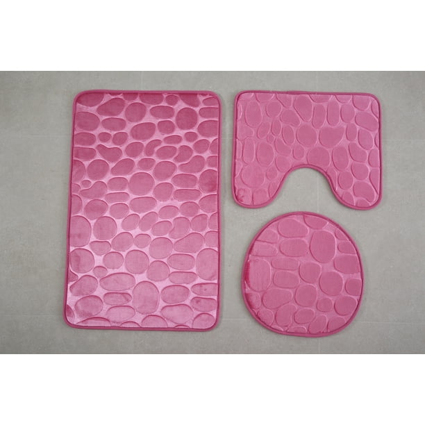 Nvzi Juego de tres piezas de baño de piedra, juego de tres piezas para inodoro, almohadillas para inodoro, alfombrilla de baño absorbente, limpia y reutilizable para ducha (rojo)