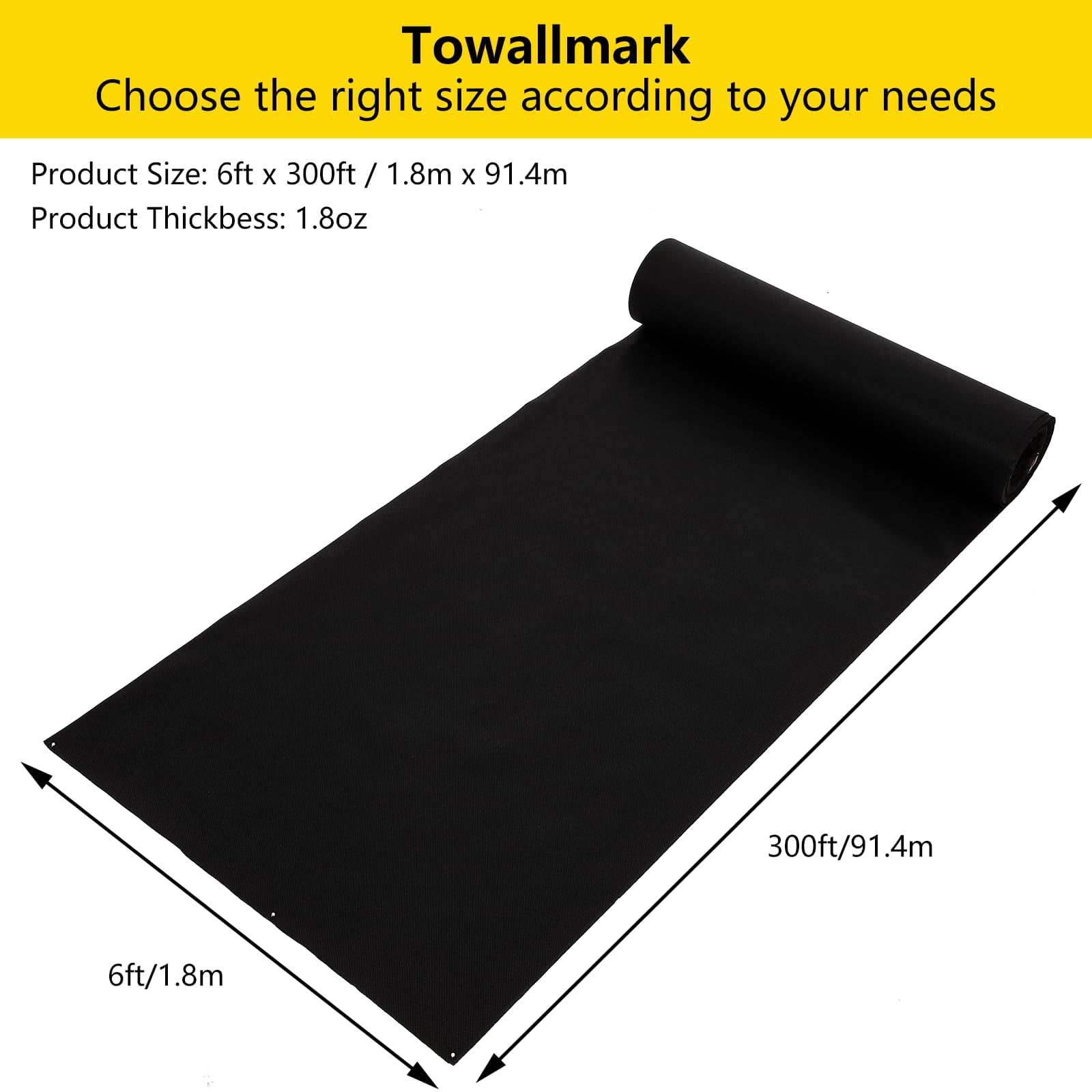 6ft x300ft Home Garden Weed Barrier Landscape Fabric, Premium Non-Woven 1.8oz Ground Cover Weed Block Gardening Mat, Easy Setup & Superior Weed Control, for Weed Block, Ground Cover, Erosion Control
