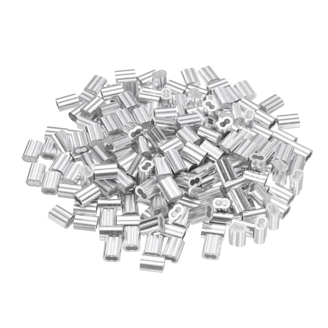 200Pcs Aluminum Crimping Loop Sleeve for 3/32" Diameter Wire Rope, Double Ferrule Wire Rope Sleeve for Cable Line End