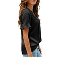 thumbnail image 4 of Women's Summer Short Sleeve V Neck Tops Shirts Blouses Crewneck Puff Sleeve Loose Fit Solid Color Soft Breathable Casual Business Work Office Vacation Outfits Fashion Essential Gift for Women, 4 of 8