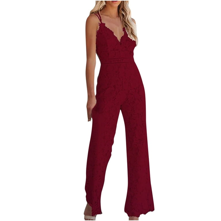 Bigersell Cute Distressed Jumpsuits Jumpsuit Fashion Women Summer Casual  Sleeveless Solid Color Bandage Wide Leg Pants Jumpsuits Stretch Warm  Jeggings