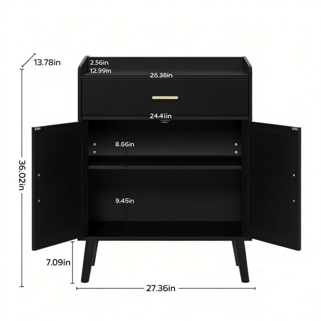 Farmhouse Buffet Cabinet, Kitchen Storage Cabinet with 1 Drawer & 2 Doors, Sideboard Cabinet with Solid Wood Feet for Dining Room, Living Room & Entryway, Black