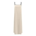 thumbnail image 5 of Women's Linen Maxi Dress, Contrast Trim Spaghetti Strap Sleeveless Backless Summer Beach Sundress, Loose Flowy Long Vacation Travel Dress, 5 of 5