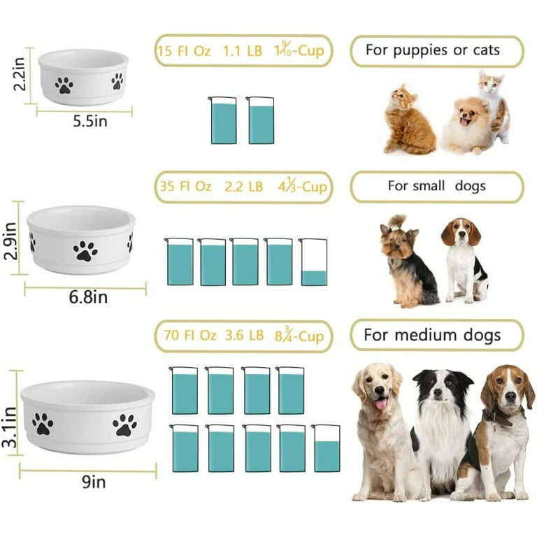 SWEEJAR Ceramic Dog Bowls with Paw Pattern,Dog Food Dish for Large Dogs,  Porcelain Pet Bowl for Water,70 oz,Beige
