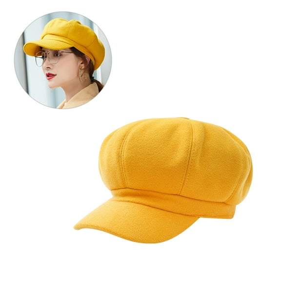 ELAYARD 1Pc Yellow Woolen Octagonal Beret Cozy Lightweight Fashion Accessory