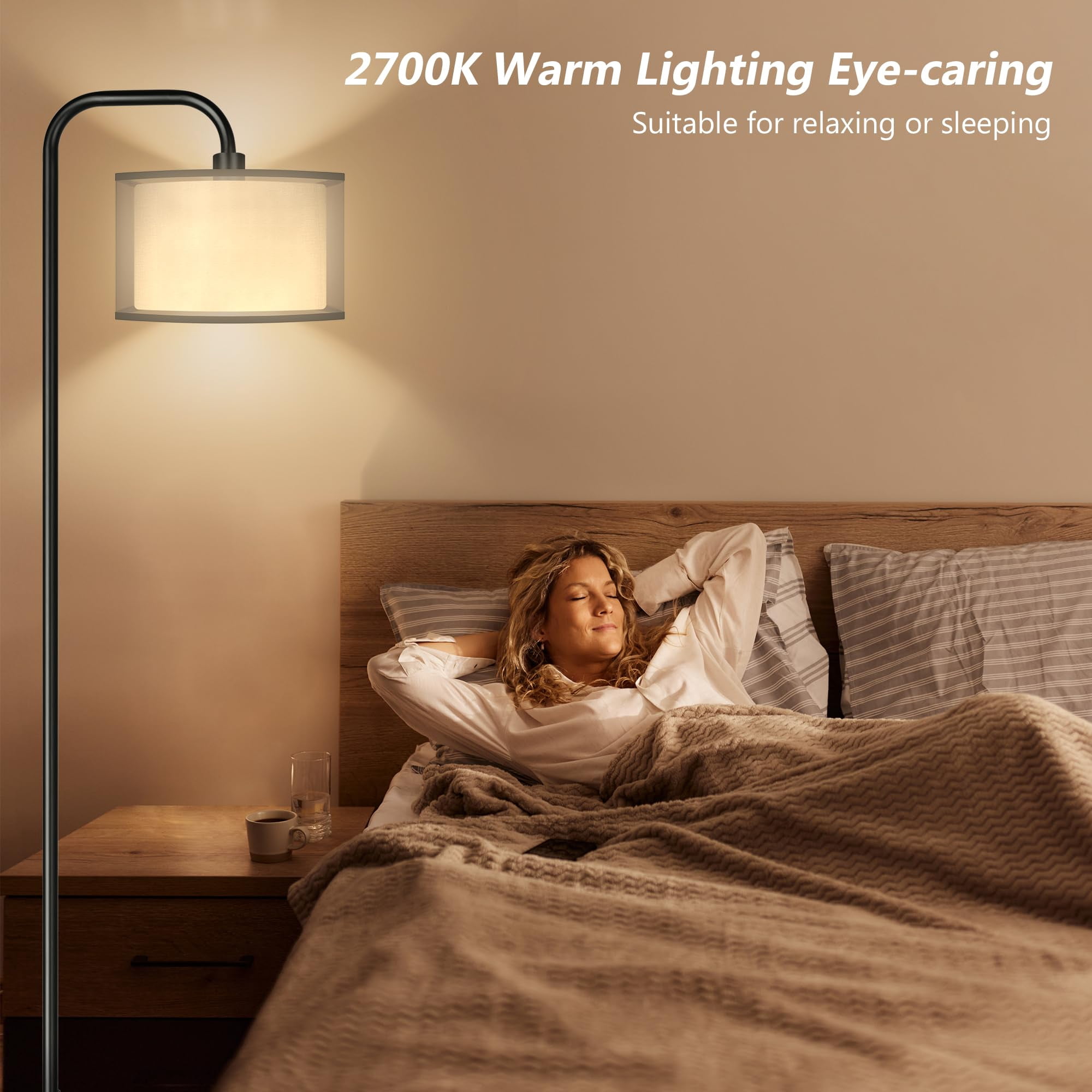 Led Floor Lamp For Living Room  Modern Standing With Foot Grey Organza Fabric Shade Tall Pole Reading Bedroom Study Office 9w Bulb Included