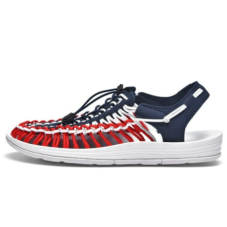 

men s sandals lightweight breathable woven outdoor beach casual men s sandals are fashionable Blue Red