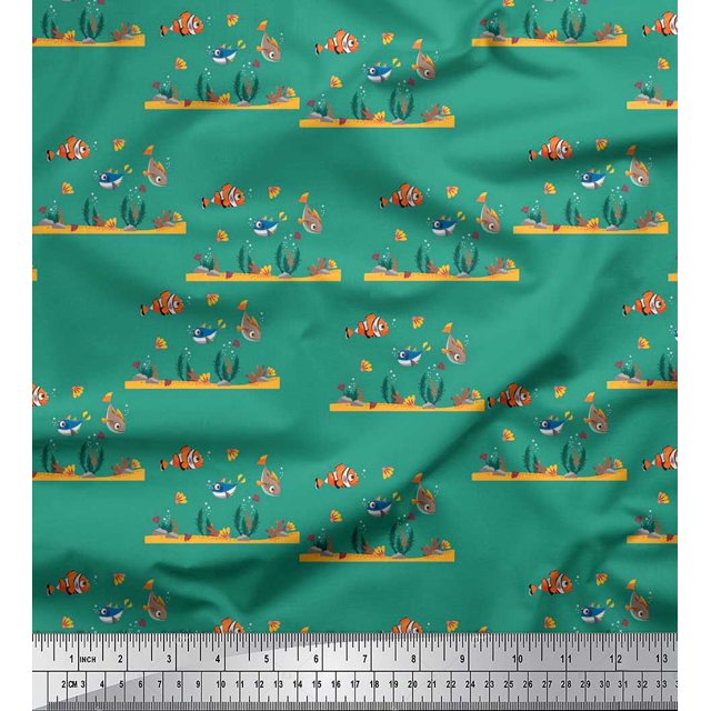 Soimoi Rayon Fabric Coral & Fish Ocean Print Fabric by The Yard 42 Inch Wide