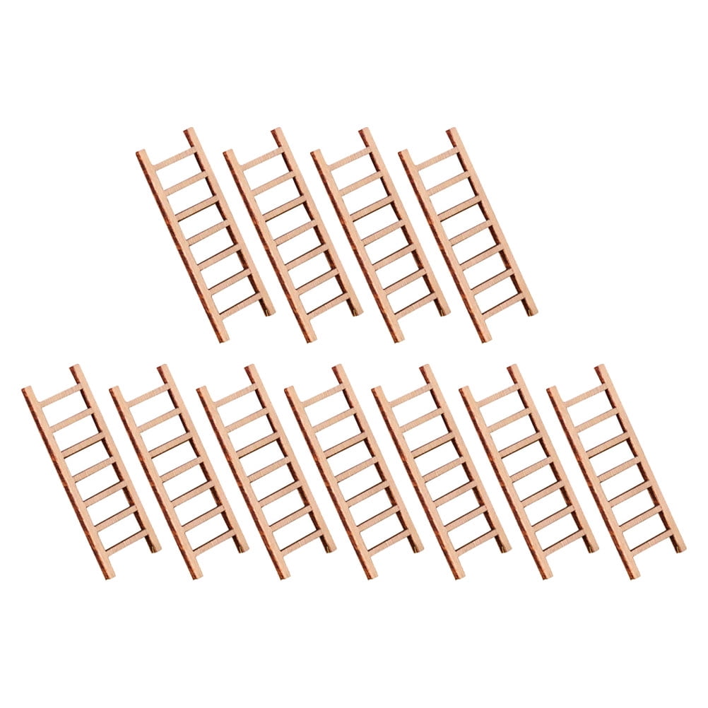 USHOBE 10PCS Simulation Mini Ladder Wooden Stairs Decoration for Home Decor