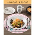 thumbnail image 3 of 15 Inch Round Placemats Set of 4, Happy Easter Non Slip Heat Insulation PP Table Mats, Spring Gnomes Rabbits Eggs Love Flowers Pink Washable Place Mats for Kitchen Dining Party Table Decor, 3 of 7