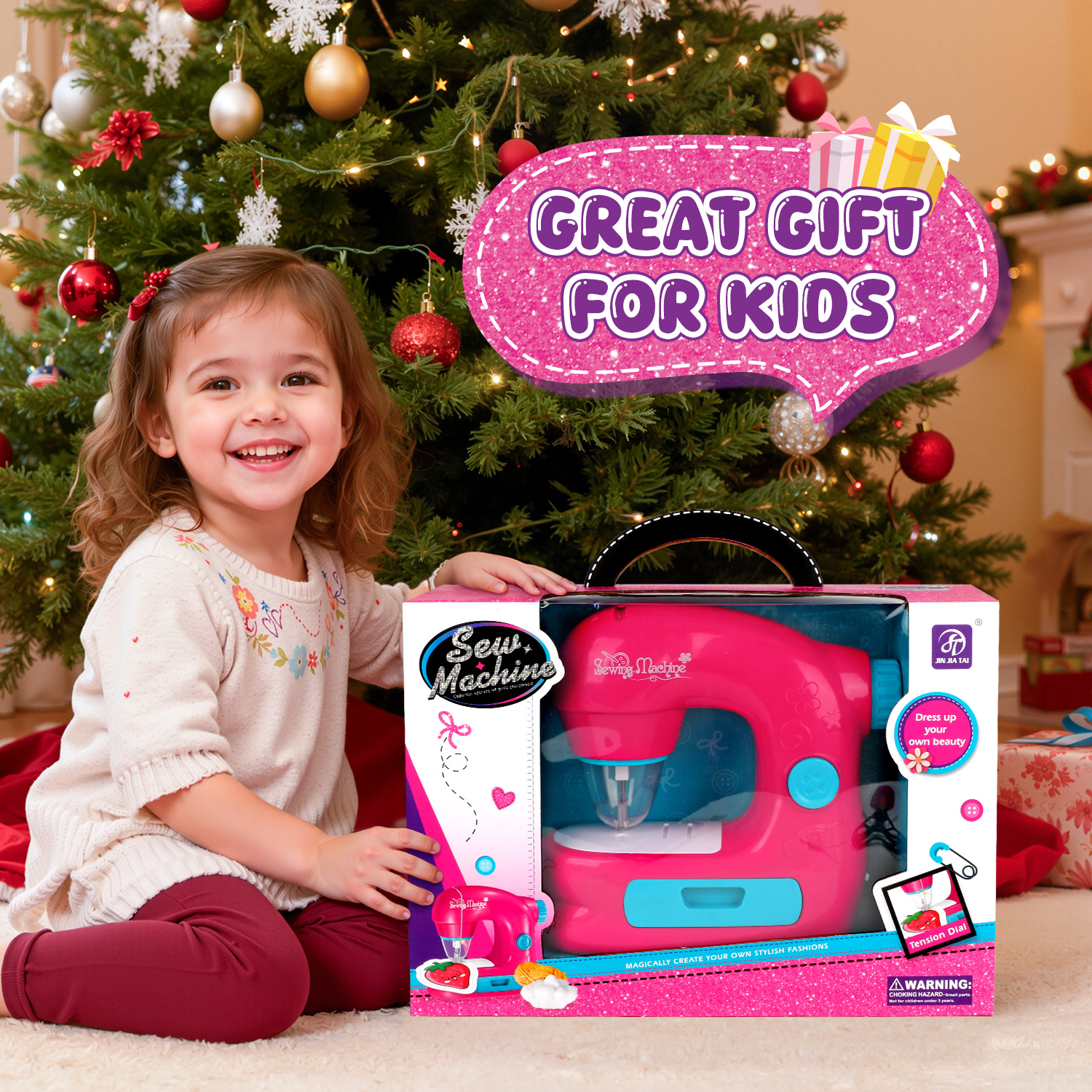 Beefunni Sewing Machine Toy Kit for Kids, Sewing Machine with Fabric Sewing Kit, Arts & Crafts Kids Toys for Kids Girls 4-12