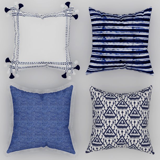 Coordinating Decorative Throw Pillow Covers, Square, 18" x 18", Blue