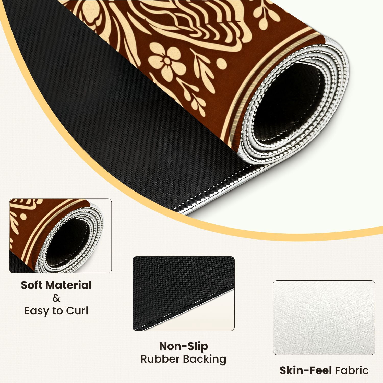 Mahjong Mat 31.5" x 31.5" Seashell Floral Leaf Motifs Brown Beige boho Non-Slip Noise Reduction Mahjong Tiles Table Cover for Dominoes Poker Card Board and Tile Games