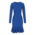 thumbnail image 5 of IROINNID Long Sleeve Dress for Women Knee-Length Sheath Dress Slim Waist Dress Long Sleeve Solid Color Dress,Blue, 5 of 6