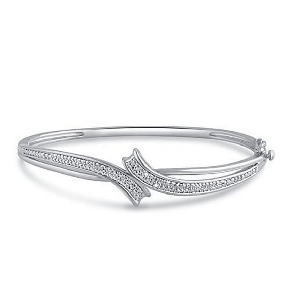 Genuine 0.02 Carat Natural Diamond Accent Fashion Bangle In 14K White Gold Plated