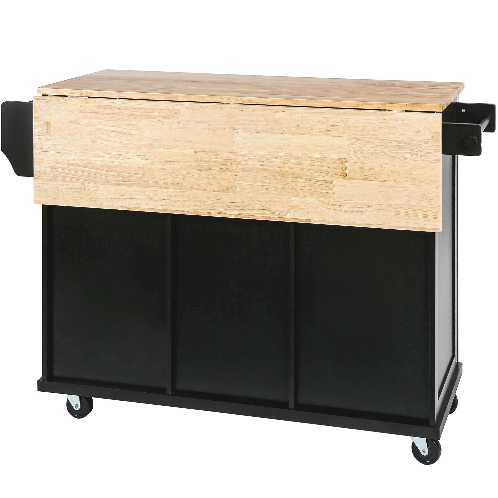 DEALTOPS Has Wheels Kitchen Island Cart with Storage Cabinets, Rubber Wood Black, 53.10 in