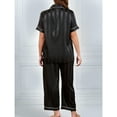 thumbnail image 2 of OYOANGLE Women's Plus Size Short Sleeve Silky Button Down Tops and Pants Sleepwear Satin Pajama Set Black 1XL, 2 of 6