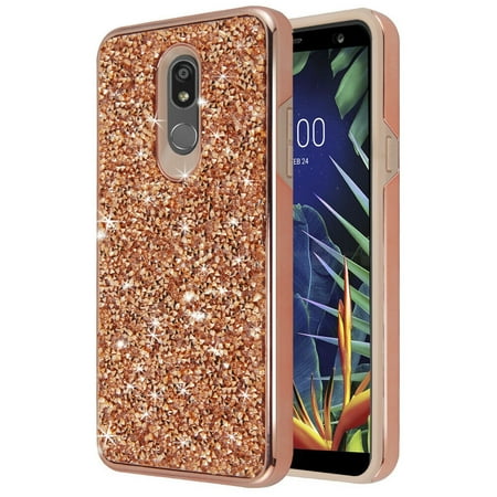 Kaleidio Case For LG K40 / K12 Plus / X4 (2019) [Diamond Armor] 2-Piece Dual Layer [Shockproof] Crystal Impact Cover w/ Overbrawn Prying Tool [Rose Gold/Rose