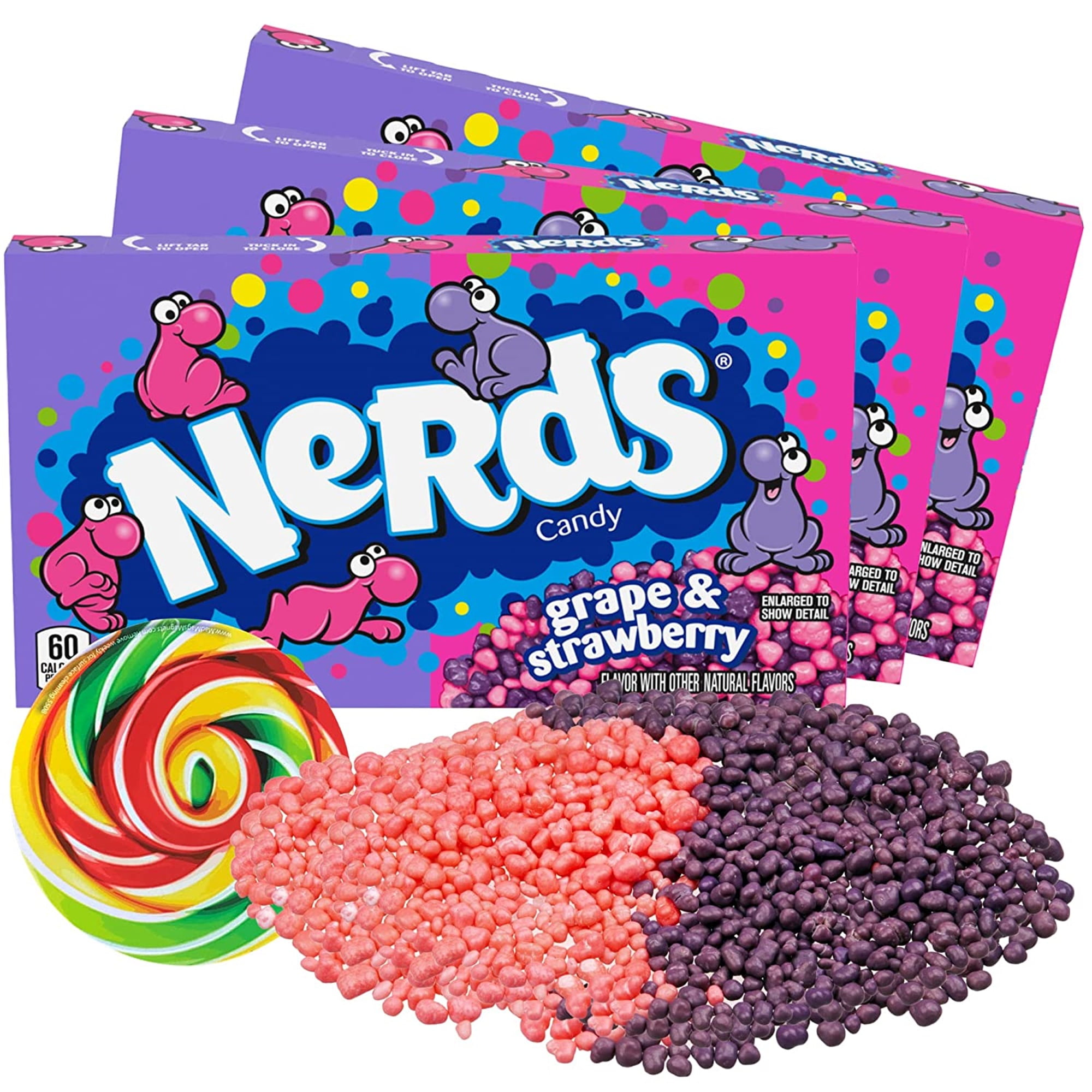 Nerds Movie Theater Box Filled with Grape and Strawberry Flavored Hard Candies, Nostalgic Sharable Treats, Candy Magnet Included, 5 Ounces, 3 Pack