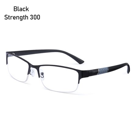 Office Simple Vintage Half Frame Ultra Light Glasses Business Reading Glasses Anti-Blue Light Eye Protection BLACK STRENGTH 300