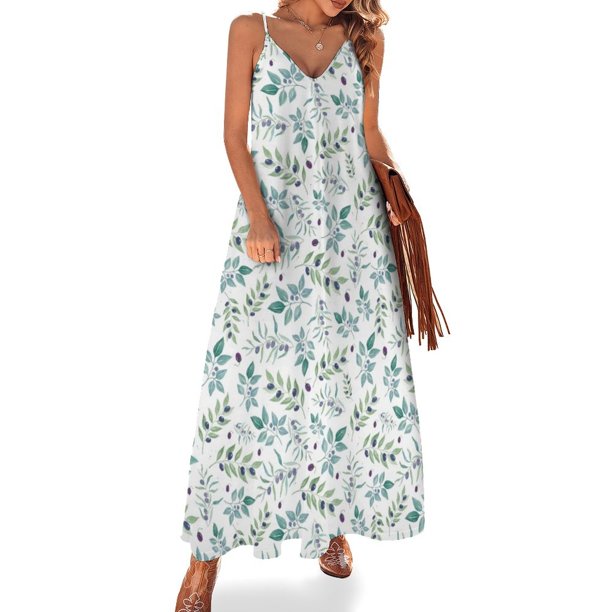 Vestido sin mangas con estampado de acuarela de rama de olivo, vestido de invitada de boda , vestidos vintage