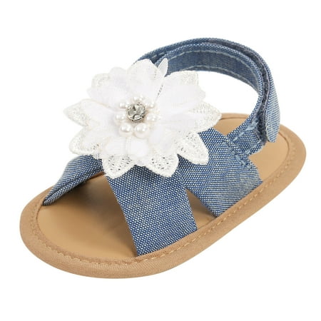 zuwimk Toddler Sandals Toddler Baby Boys Girls Bowknot Sandals Soft Sole Cotton Crib First Walkers Shoes Blue