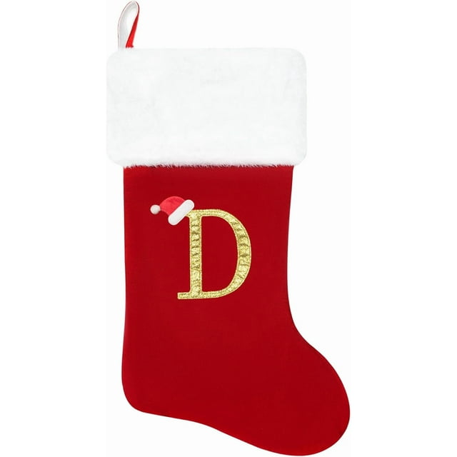 Dbfengbilian 20 Inches Christmas Stockings with Customizable Letters, Large Christmas Stockings with Super Soft Plush Cuff Embroidered Letter - Red D