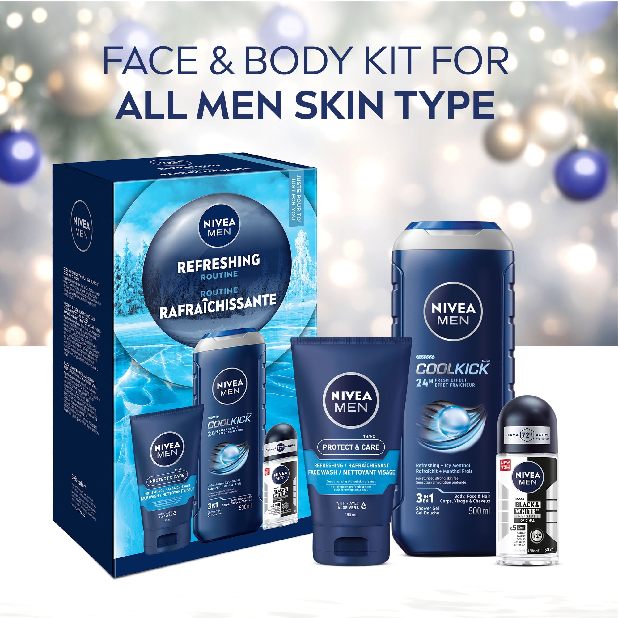 NIVEA MEN Refreshing Routine, Holiday Gift Set, Shower Gel, Face Wash and Antiperspirant