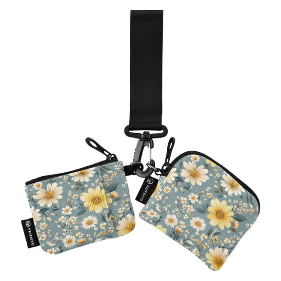 Portable Coin Purse Two 4.13x4.13 Iinches 4.13x3.5 Inches Wrist Coin Purse Keys Coin Purse Portable Women's Purse Cool Beautiful Yellow Flowers