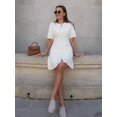 thumbnail image 6 of Knitted Dress Women'S Elegant Short Sleeves Round Neck Fake Pockets Single Breasted A-Line Dress White S, 6 of 9