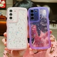 thumbnail image 4 of Compatible with Samsung Galaxy S21 Case, Glitter Clear Bling Star Transparent Matte Cute Curly Wave Frame Camera Cover Protection Shockproof Bumper S21 Phone Case 6.2" for Women (Pink), 4 of 12