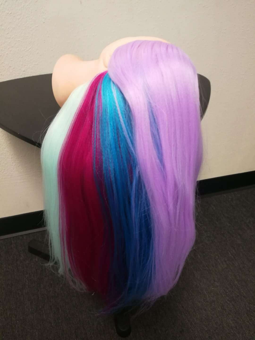 Mannequin Head 26" Yaki Synthetic Fiber Manikin Head Hairdresser Styling Training Head Training Model Cosmetology Doll Head Hair for Practice Cutting Color Purple & Blue & Pink