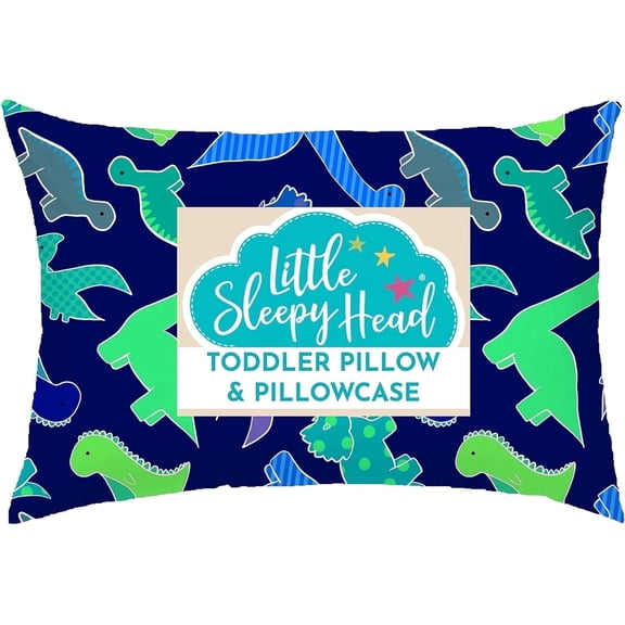 Little Sleepy Head Toddler Pillow with Pillowcase (Dinosaurs Blue) Best Pillow for Kids! 13x18"