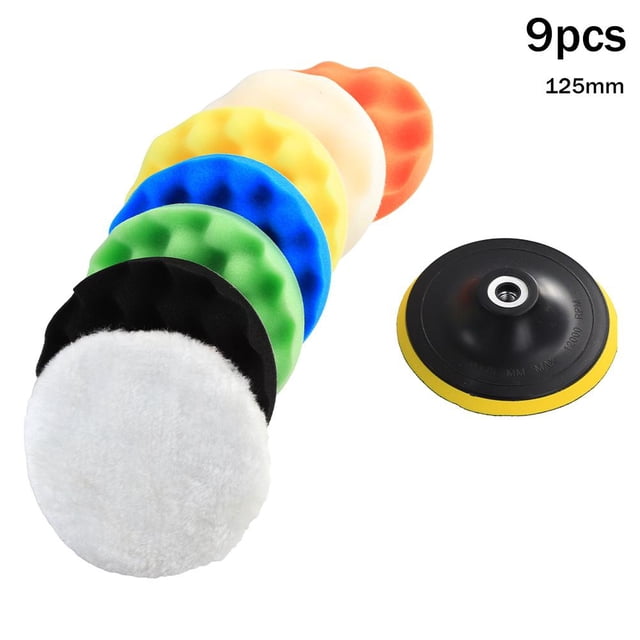 Disco de pulido de esponja de 5 pulgadas y 9 piezas para coche, juego de almohadillas de esponja para pulir