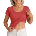 thumbnail image 3 of Nooxsoe Womens Short Sleeve Tops Built in Camisole Padded Tank Tops Scoop Neck with Built in Padded Camisole Tops Vest Tops Cami Top Workout Yoga Camisole Summer Tops for Women A3-brick Red M, 3 of 7