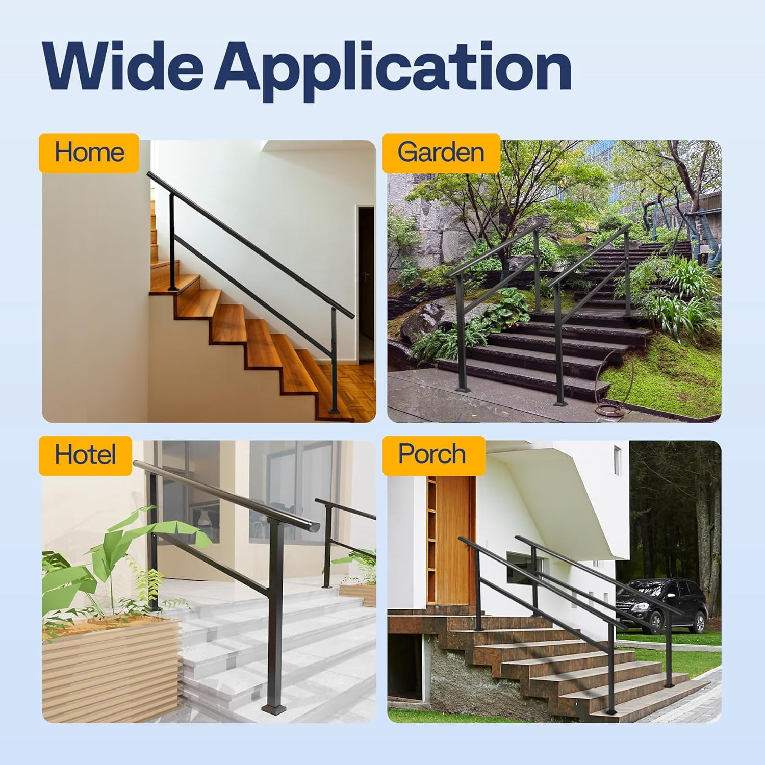 SPECSTAR 2-Pack outdoor handrails, 6-7 Steps Galvanized Steel Railing, for Porch, Deck, or Indoor Stairs