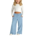 thumbnail image 2 of LWNYDPLSD Baggy Pants for Girls Elastic Waist Wide Leg Loose Denim Pants Kids Drawstring Strechy Trousers Teen Girl Summer Casual Clothes, 2 of 9