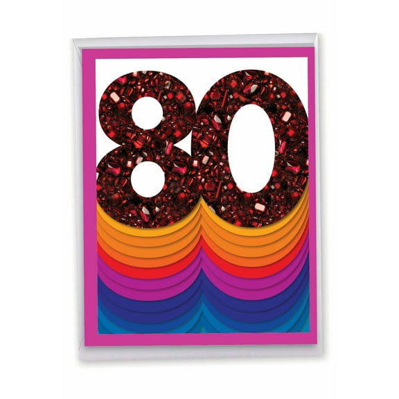 1 Big Happy Birthday Card with Envelope (8.5 x 11 Inch) - Bold Milestones 80 J6110FMBG