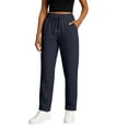 thumbnail image 3 of Women's Fleece Lined Sweatpants High Waisted Drawstring Cozy Baggy Straight Leg Pants with Pockets Navy S, 3 of 5