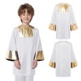 thumbnail image 3 of Hansber Kids Boys Praise Dance Top Long Sleeve Metallic Back Zipper Choir Church Worship Dance Stage Performance Tunic Top White 8, 3 of 6