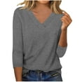 thumbnail image 2 of Inverlee Womens Trendy Versatile 3/4 Sleeve Shirts Dressy Casual V Neck Tops Summer Basic Pullover Blouse, 2 of 8