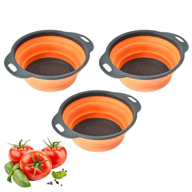 3 piezas de filtro plegable que ahorra espacio: bandeja de drenaje de frutas plegable, canasta de drenaje para pastas, verduras y frutas
