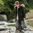 thumbnail image 4 of Otqutp Boys Puffer Winter Coat Big Kids Multi Pocket Sherpa Lined Fu𝗿 Hooded Jacket Teens Water-Resistant 𝗦now Parka Coats, 4 of 4