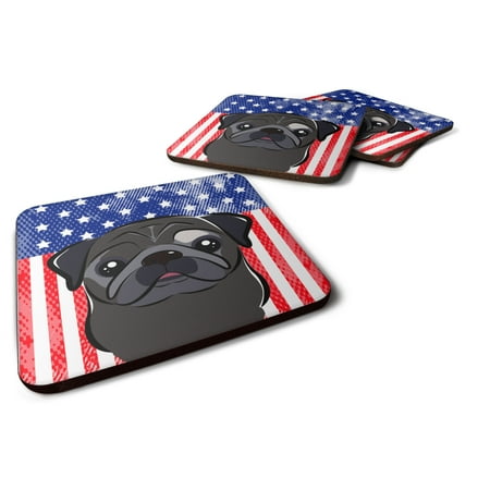 

Carolines Treasures BB2193FC American Flag and Black Pug Foam Coaster Set of 4 3 1/2 x 3 1/2 multicolor