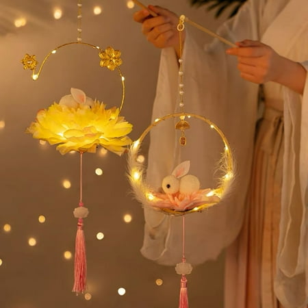 

Jiaroswwei Portable Luminous Lantern Simulation Flowers Tassel Charms DIY Educational Toy Atmosphere Decoration Cute Handmade LED Rabbit Lotus Lamp Glowing Ornament for New Year
