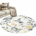 thumbnail image 6 of Yellow Floral Spring Round Rug 3ft Washable Circle Entryway Rugs Non Slip Gray Summer Botanical Birds Pastoral Area Rug Indoor Floor Carpet for Bedroom Kitchen Living Room Home Office Dining Room, 6 of 8