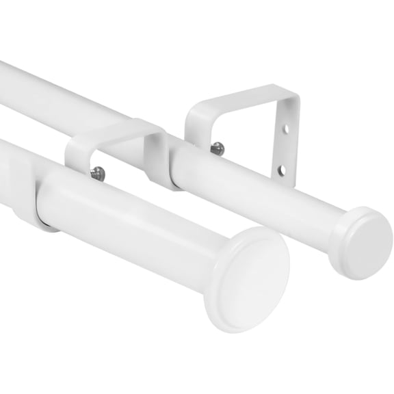 Urbanest Adjustable Double Curtain Rod Set Bouton Flat Button Finials – 1″ Front & 3/4″ Back Rod With Glossy White Rod, 48–84 Inches